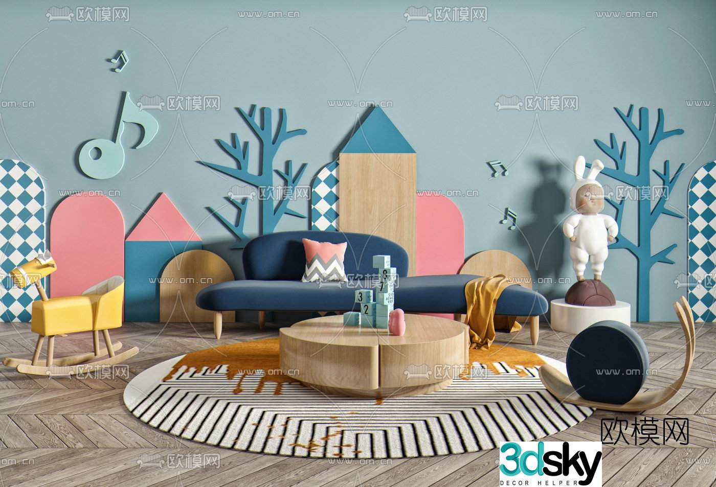 Nordic children’s sofa combination 3d model