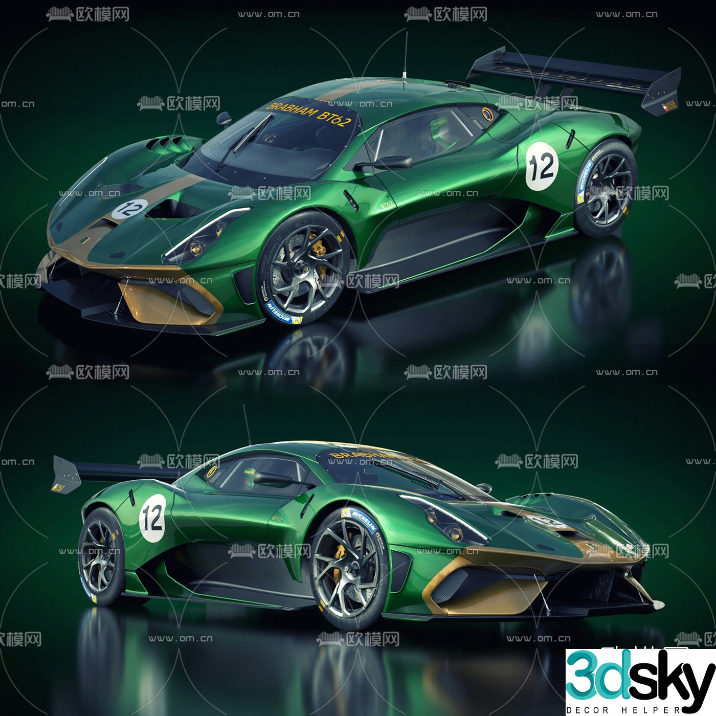 Hyundai Brabham BT62 supercar 3d model