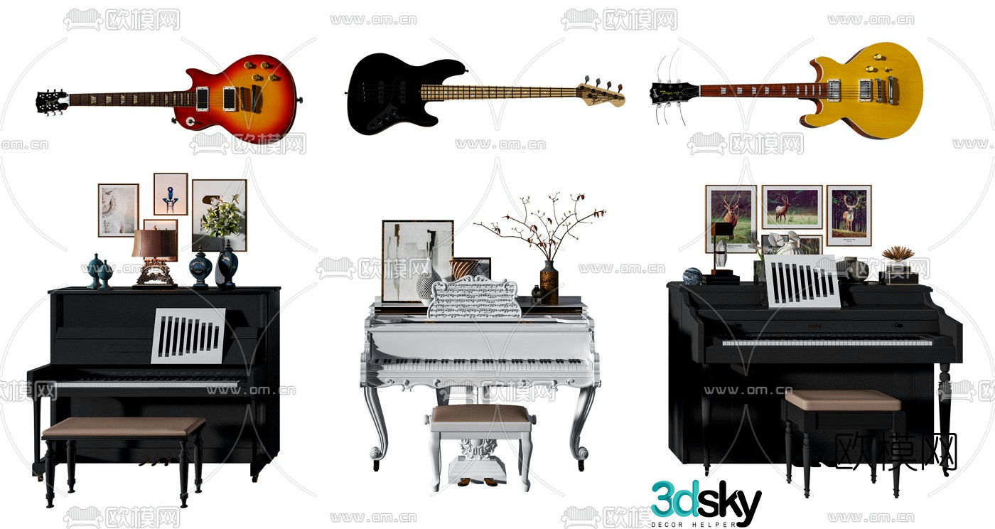 Modern piano electric guitar 3d model
