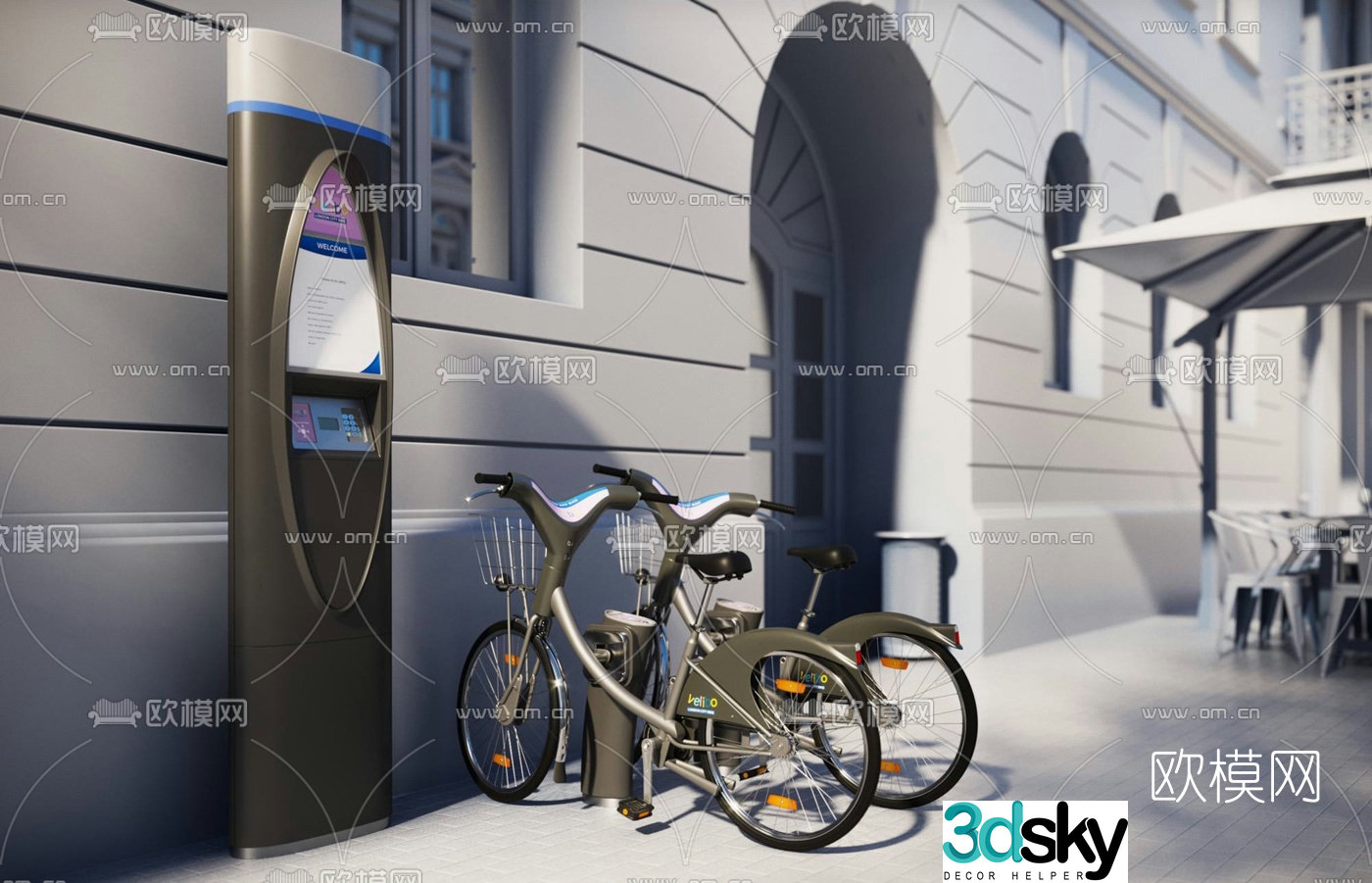 Modern public bicycle parking area 3d model