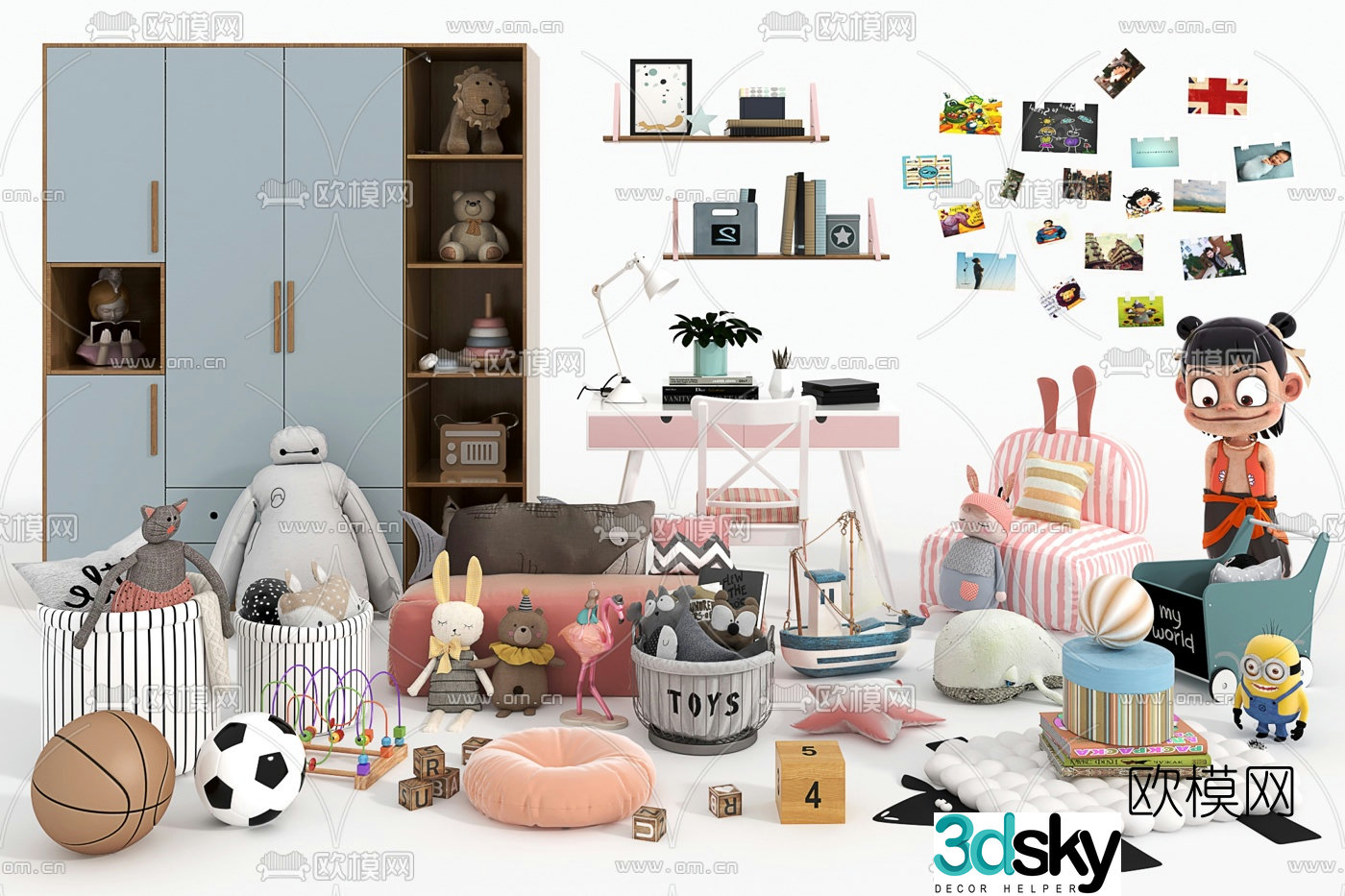 Modern children’s table chair toy doll 3d model
