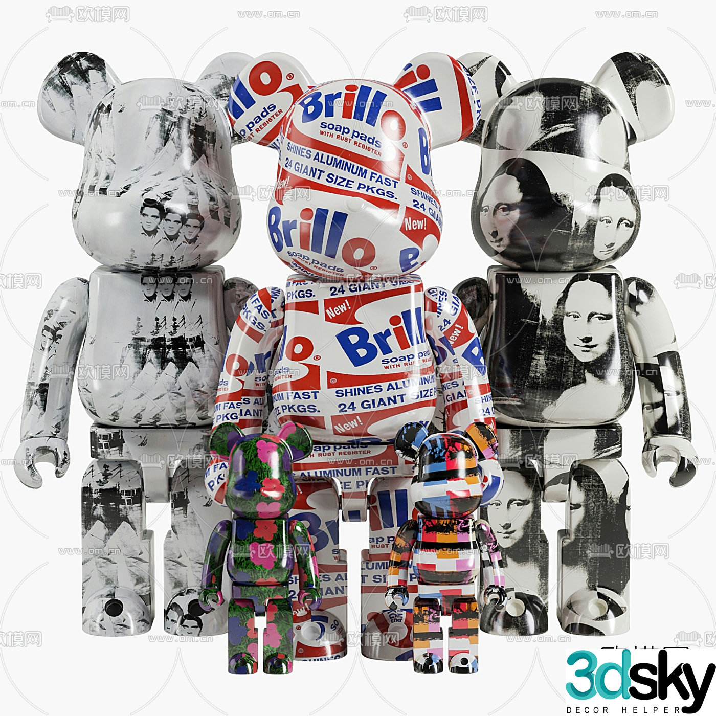 Modern trendy violent bear doll ornaments 3D model