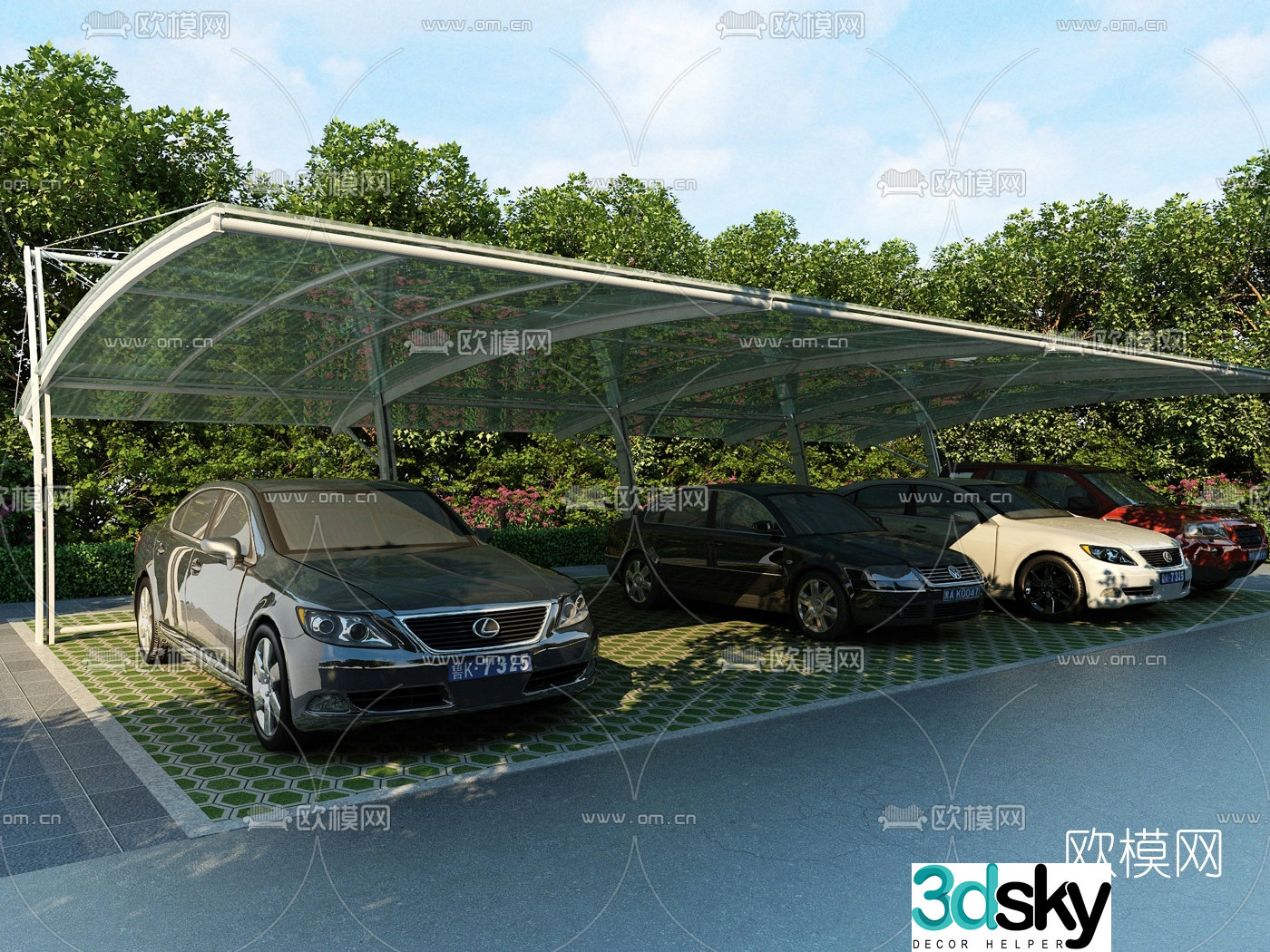 Modern shaded parking shed 3d model