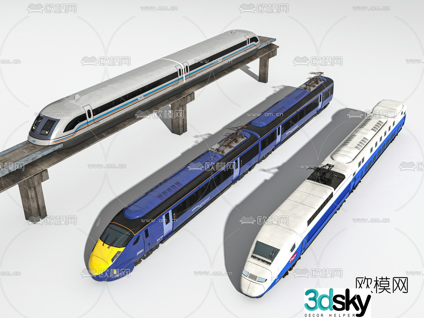 Modern high-speed rail maglev train 3d model