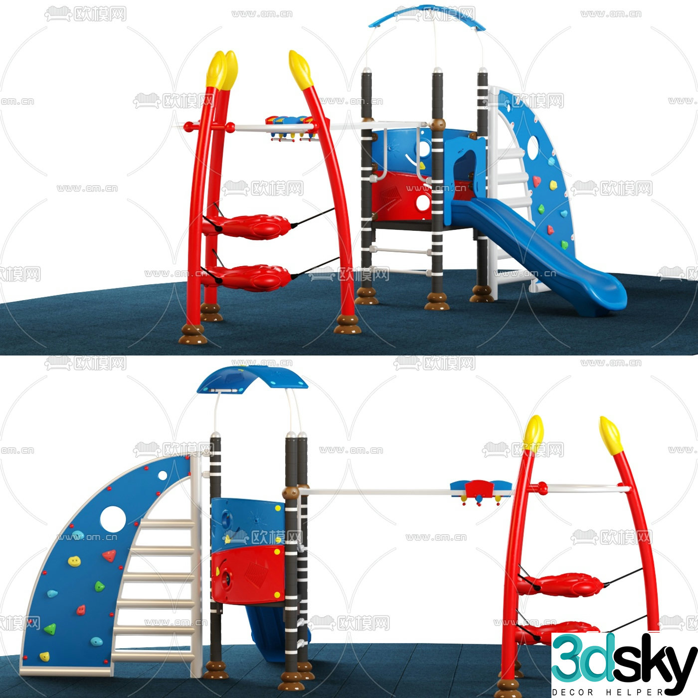 Modern simple combination children's slide zipline 3D model