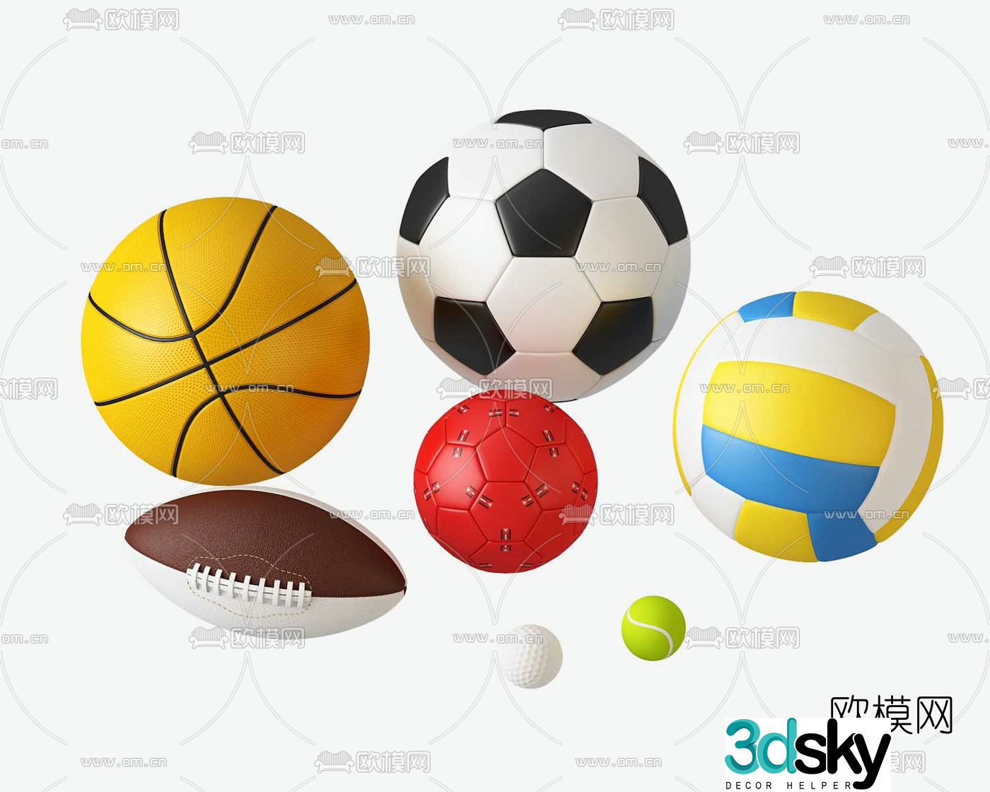 Modern basketball football rugby 3d model