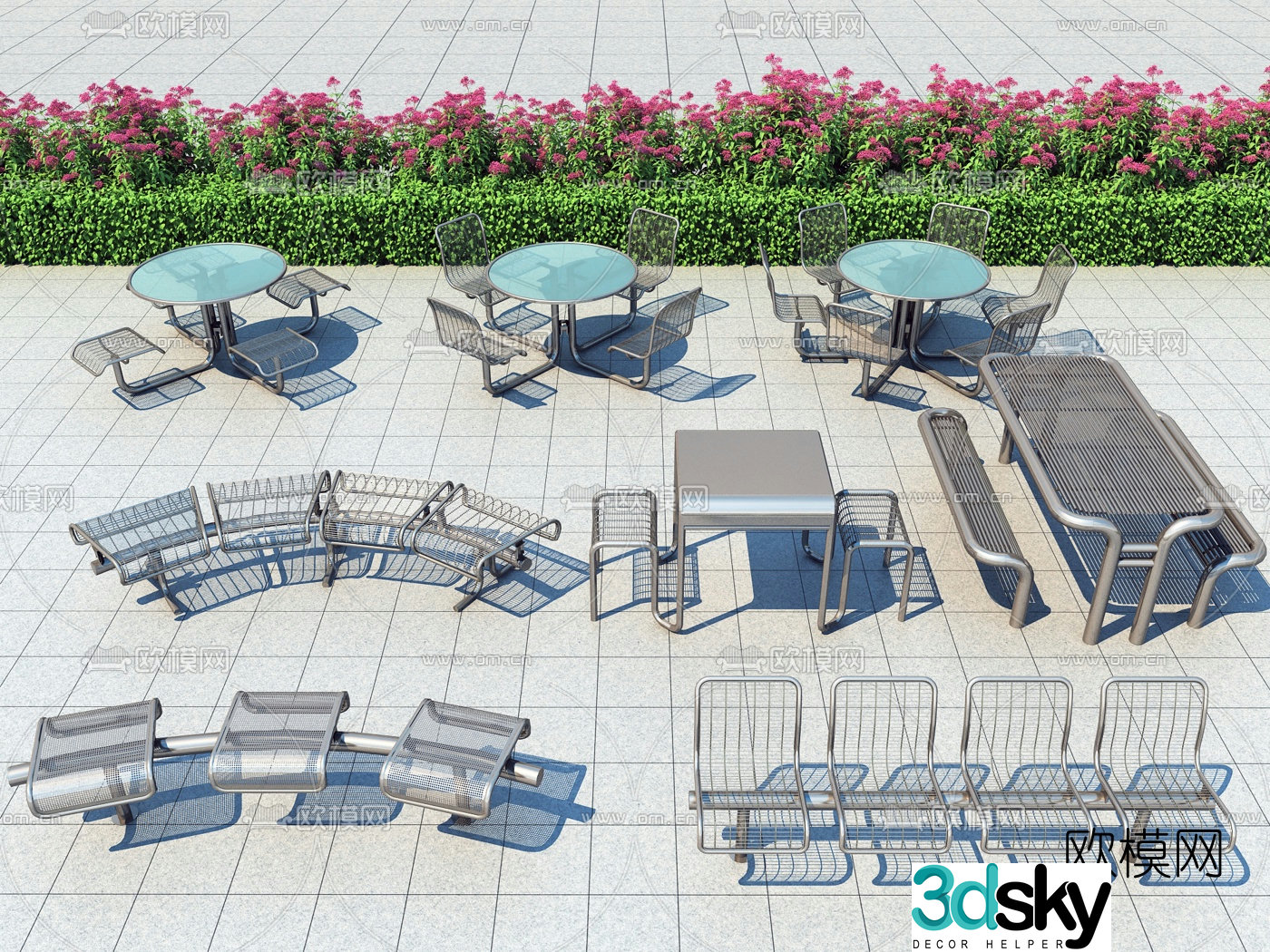 Modern stainless steel public seating 3d model