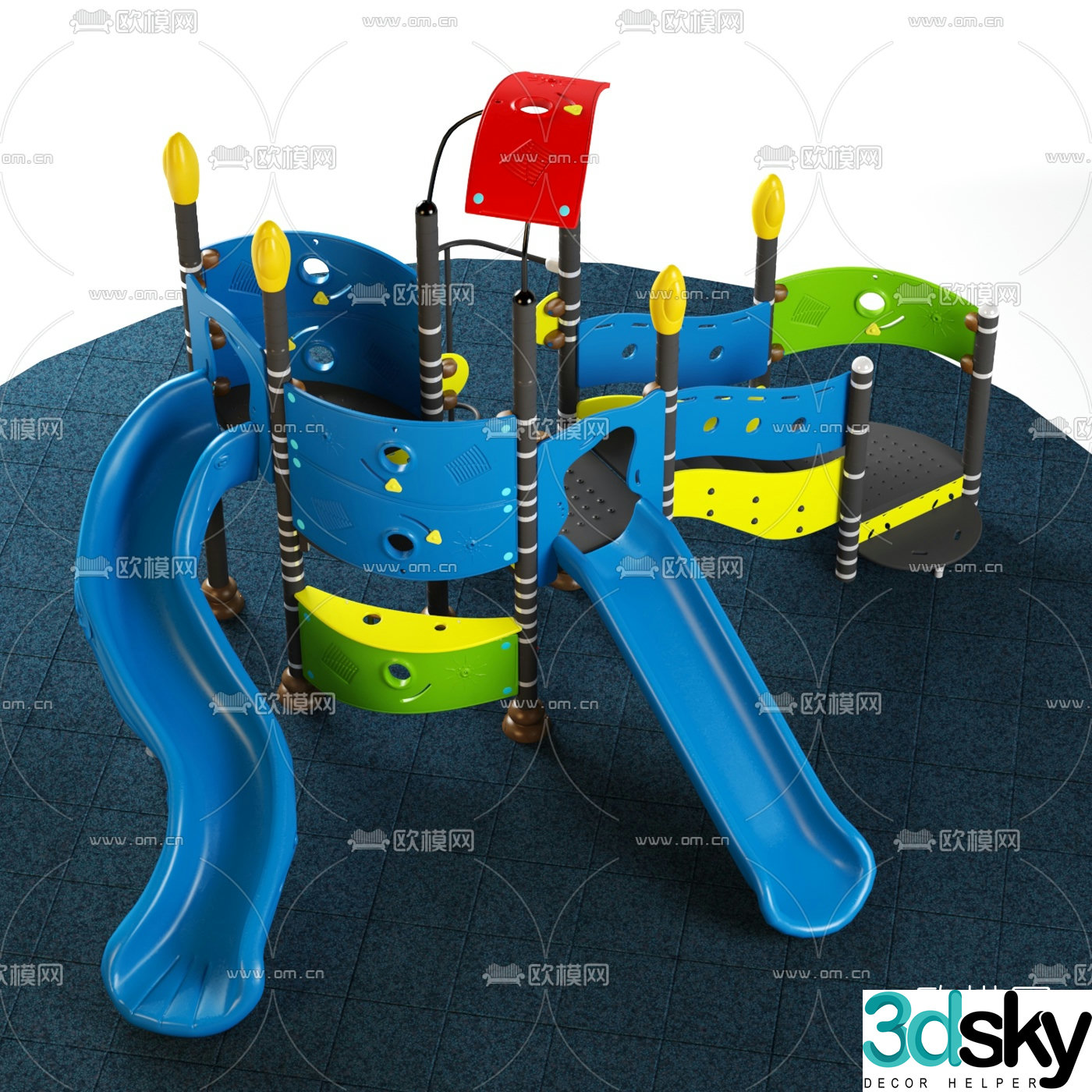 Modern small metal structure plastic multi-exit children's slide 3d model