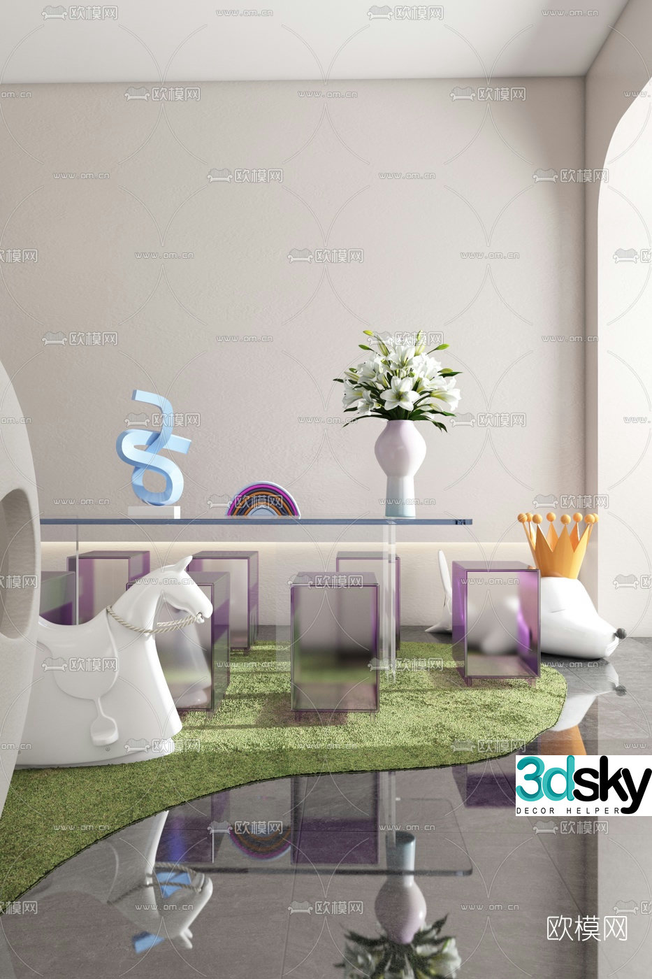 Aoxun Design Modern Acrylic Children’s Leisure Table and Chair 3D Model