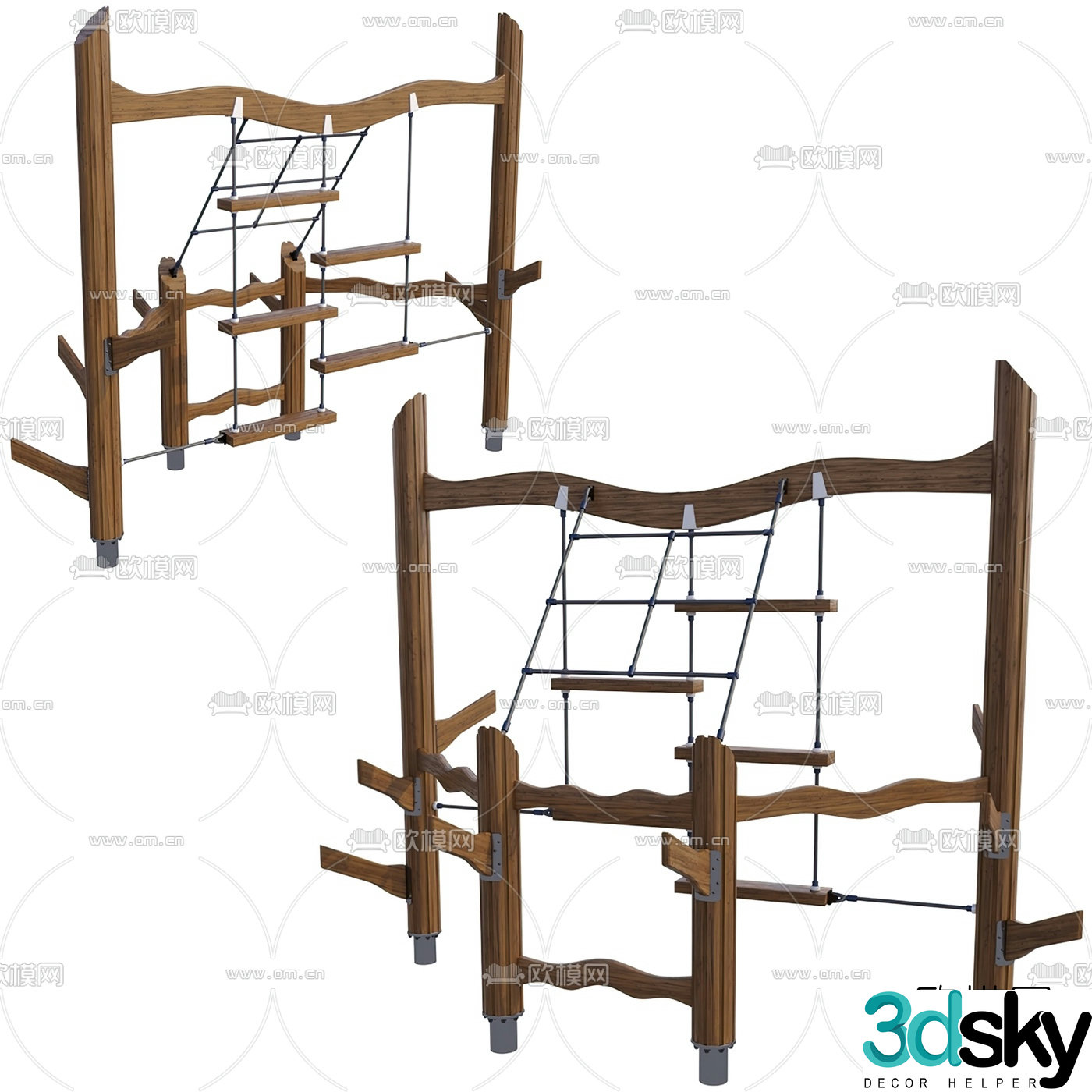 Modern wooden children's climbing frame 3d model