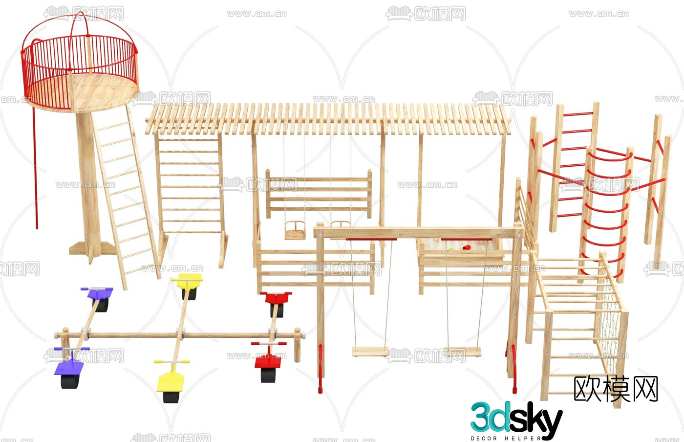 Modern children's climbing frame swing seesaw 3d model