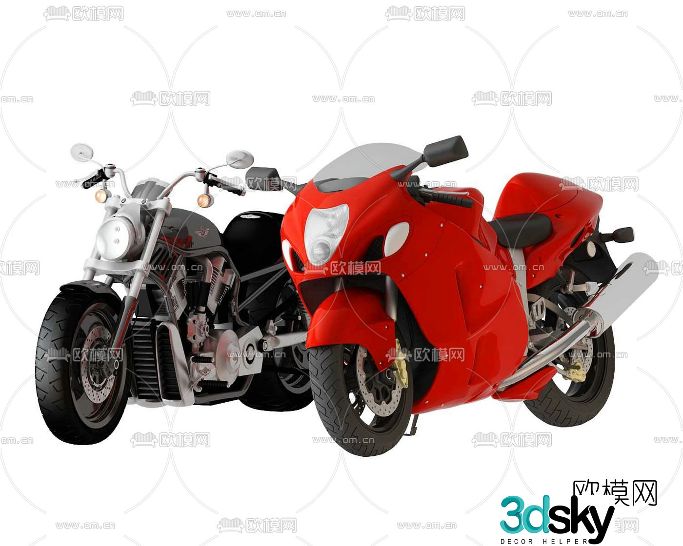 Modern motorcycle combination 3d model