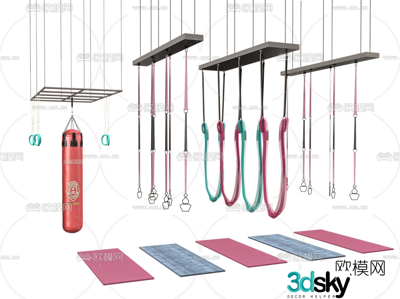 Modern yoga rope yoga mat sandbag 3d model