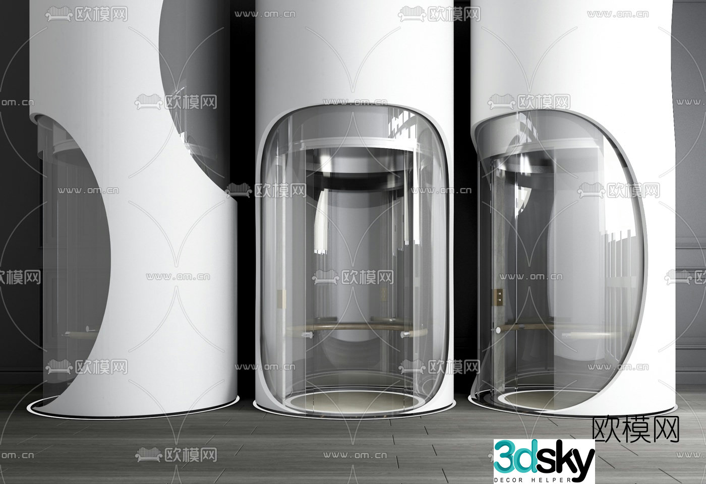 Modern round glass sightseeing elevator 3d model
