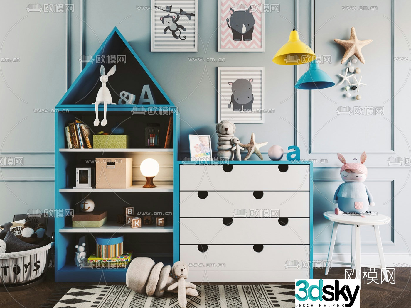 Nordic children’s toy storage cabinet 3D model
