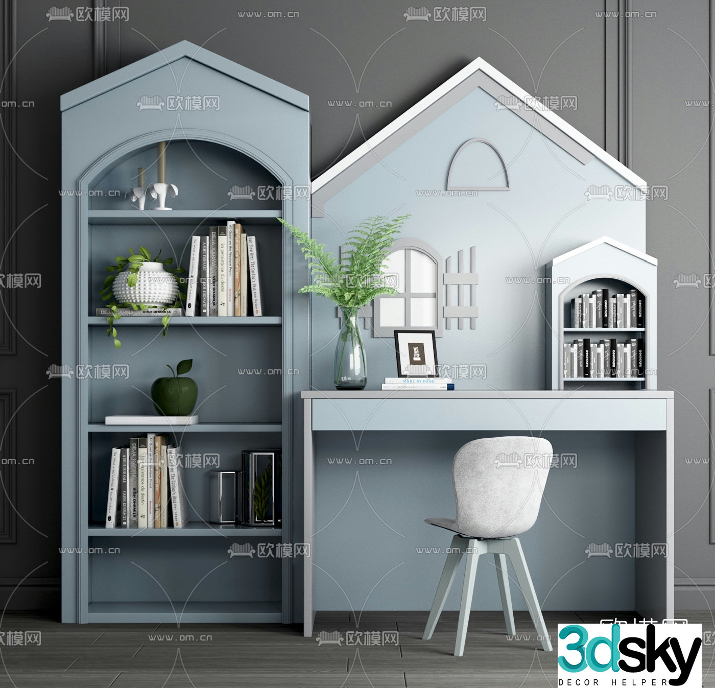 Nordic children’s desk and chair 3d model