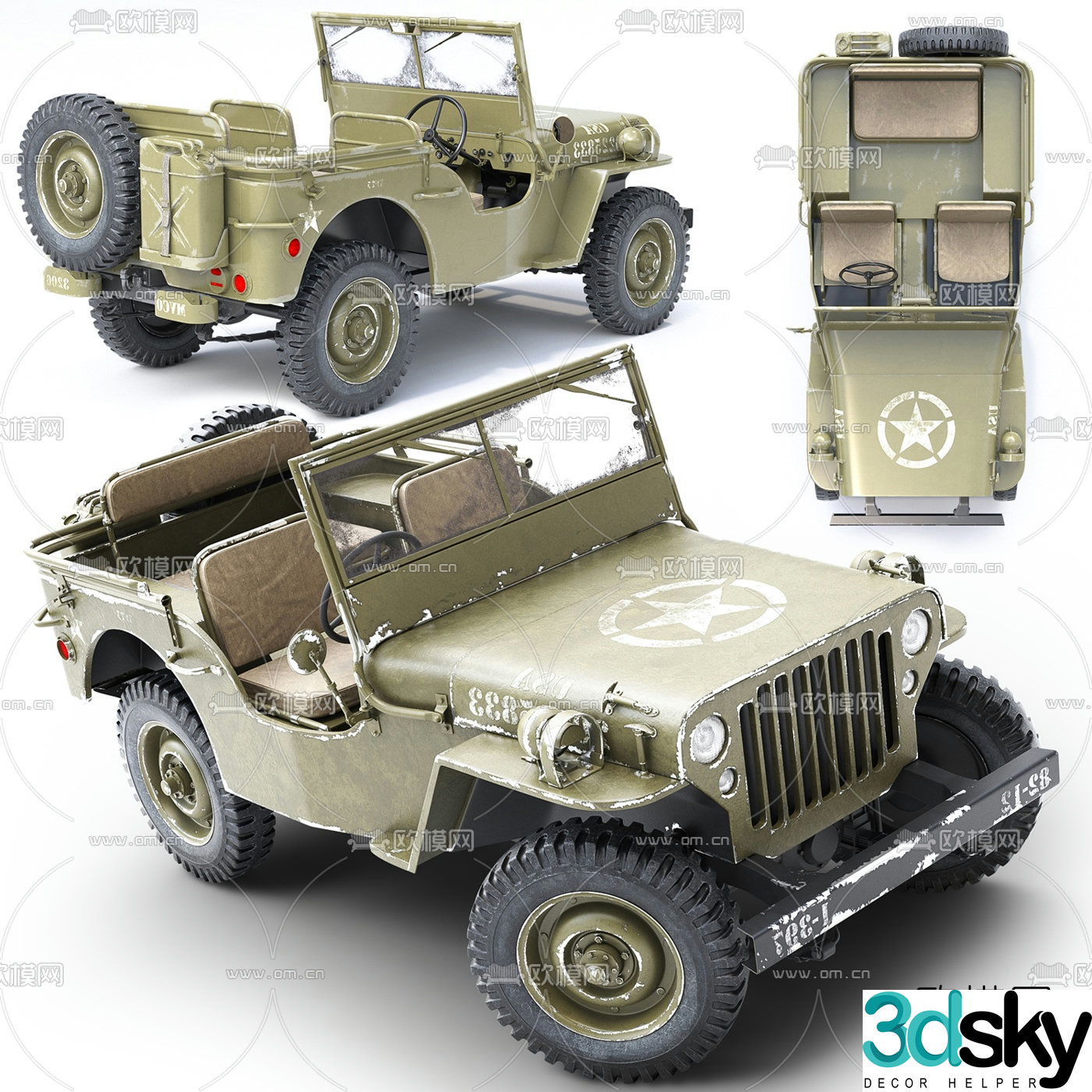 Modern convertible military jeep 3d model
