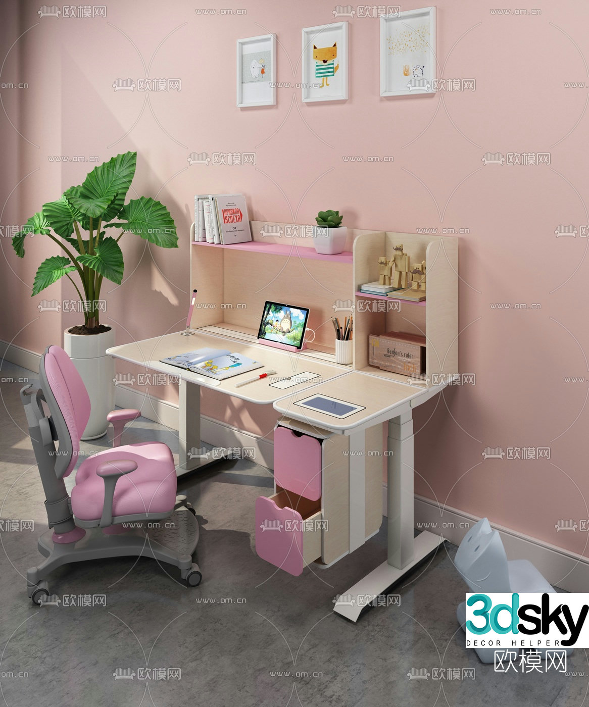 Nordic children’s desk and chair 3d model