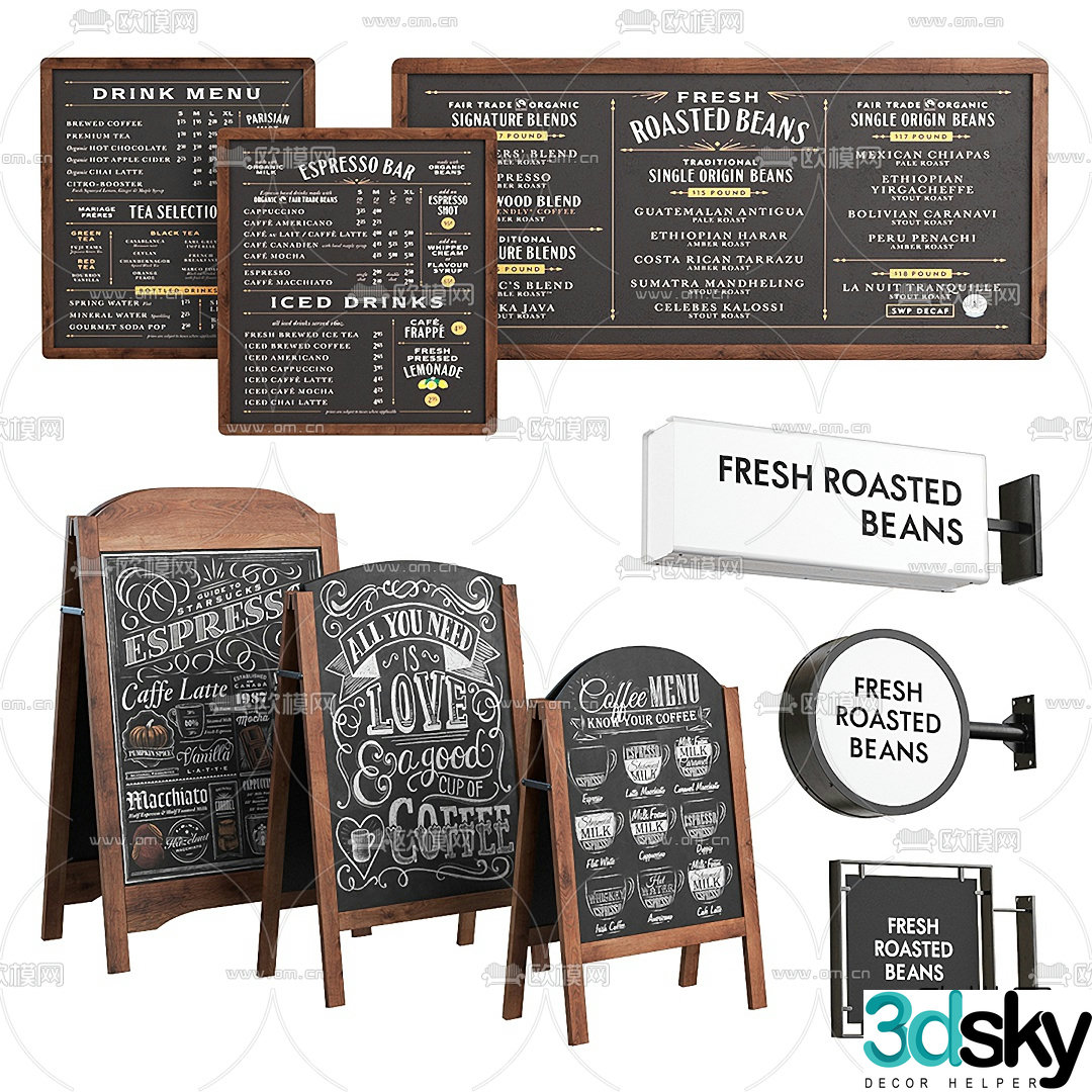 Industrial style menu blackboard billboard light box 3d model