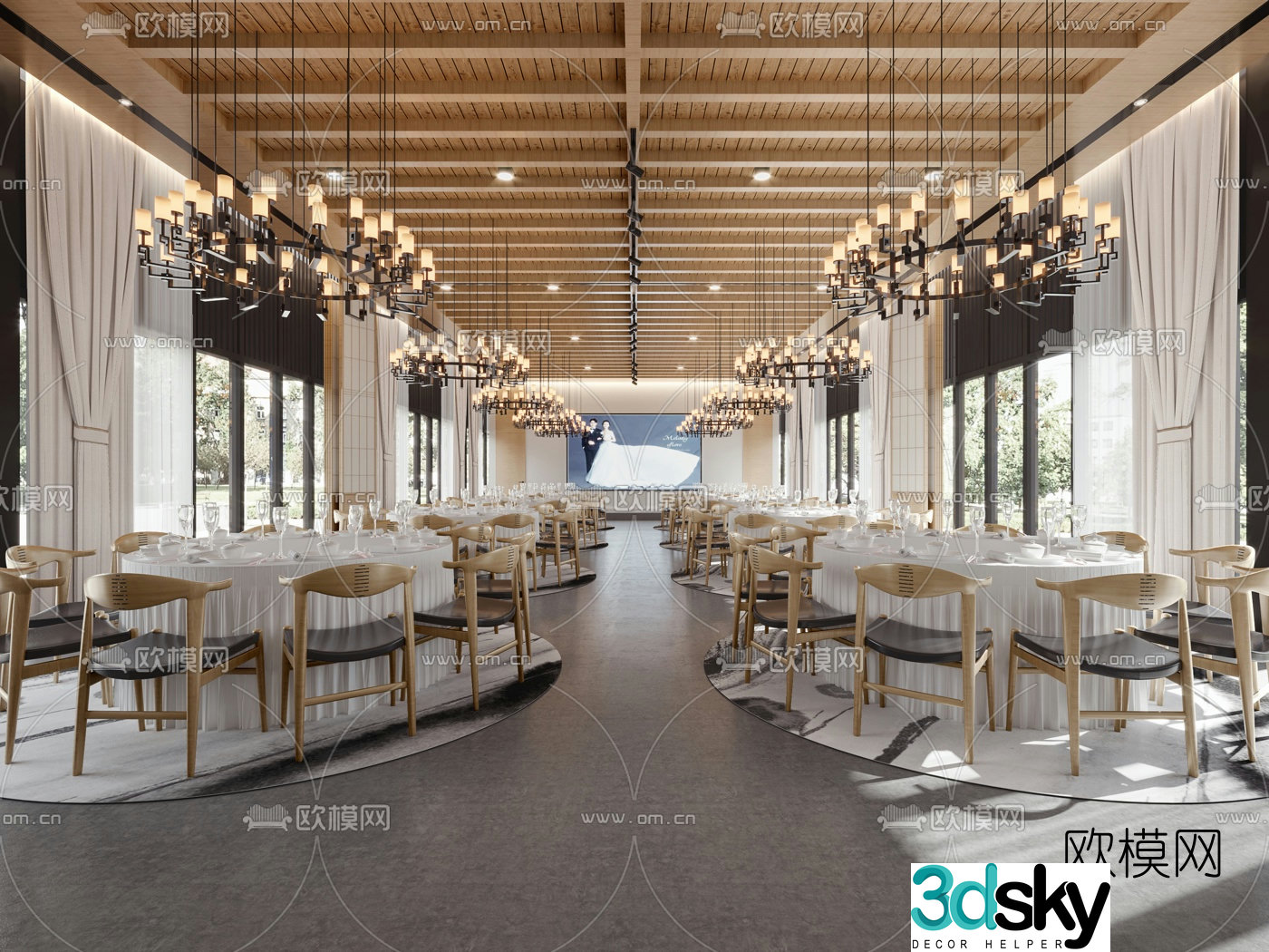 Modern hotel banquet hall 3d model