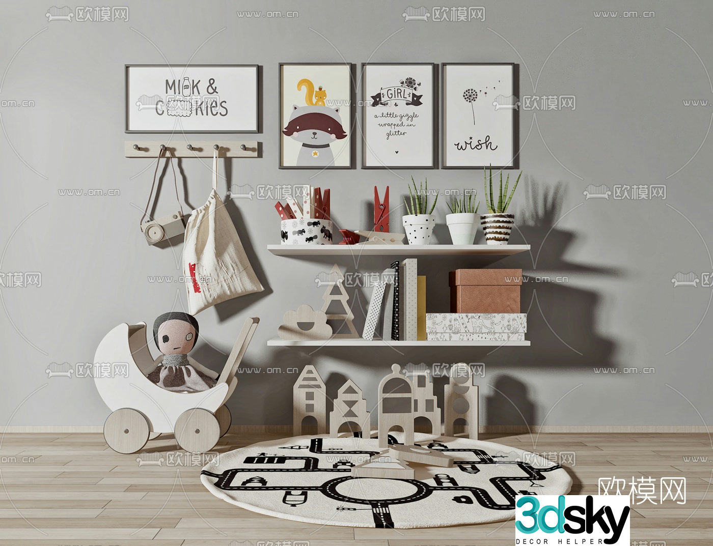 Nordic children’s toy wall cabinet 3d model