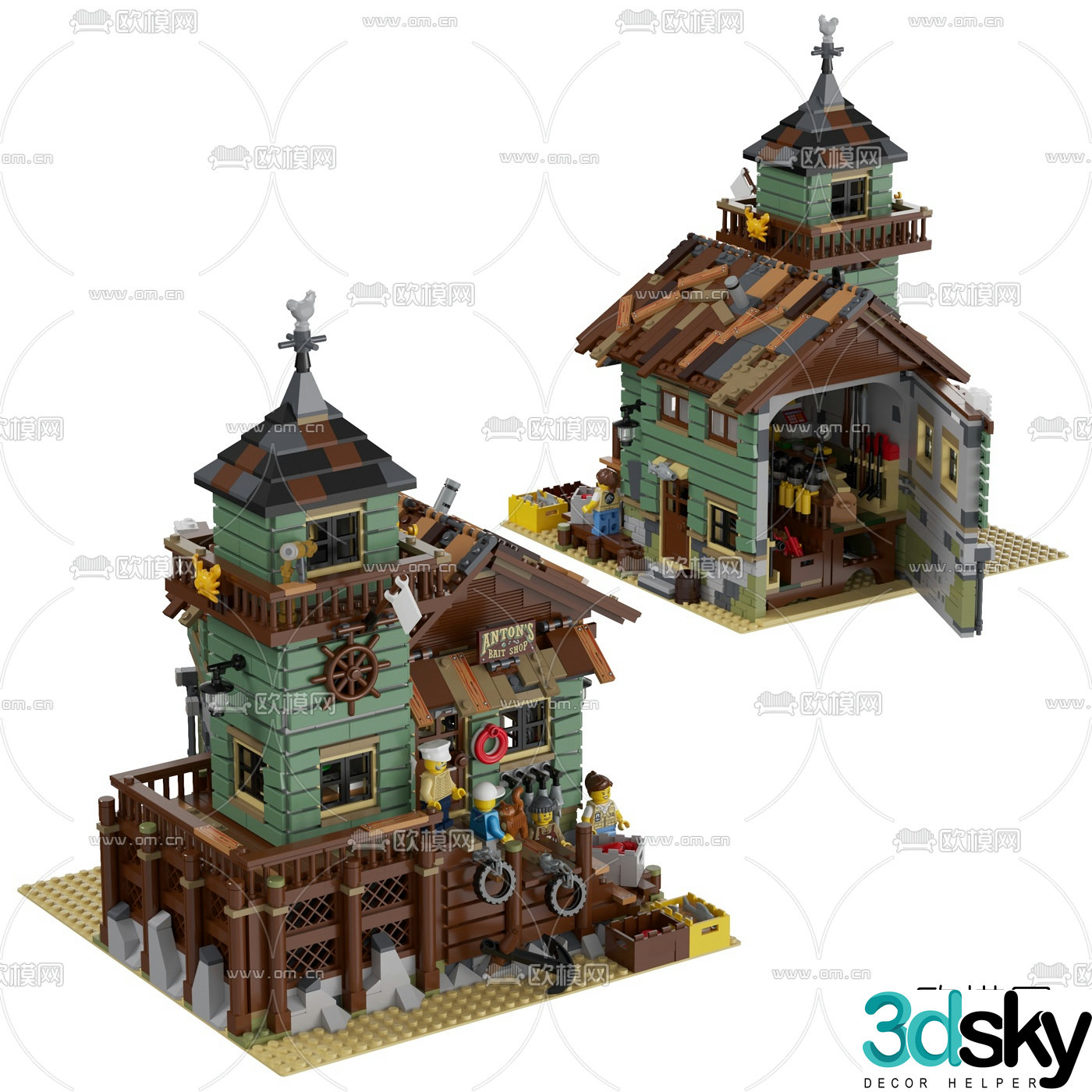 Modern fisherman old shop toys 3d model