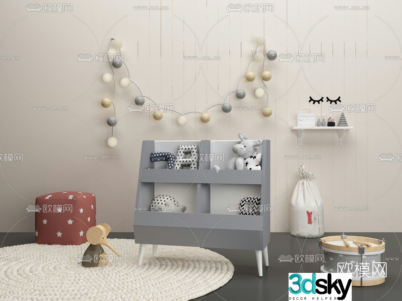 Nordic children’s toy cabinet 3d model