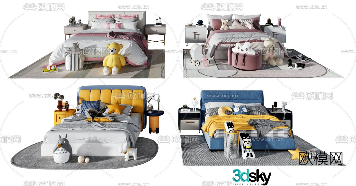 Modern fabric children’s bed 3d model