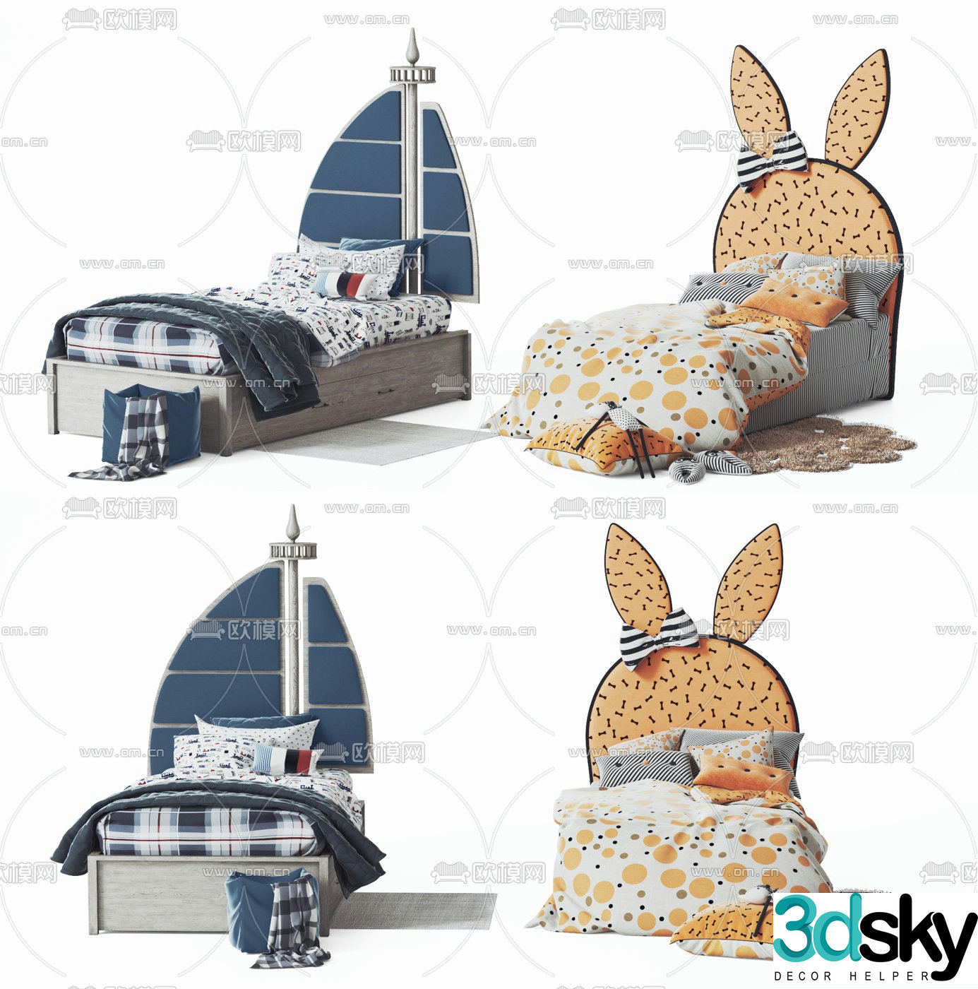 Modern fabric children’s bed 3d model