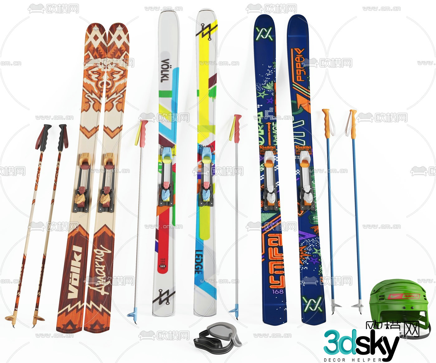 Modern snowboard poles 3d model