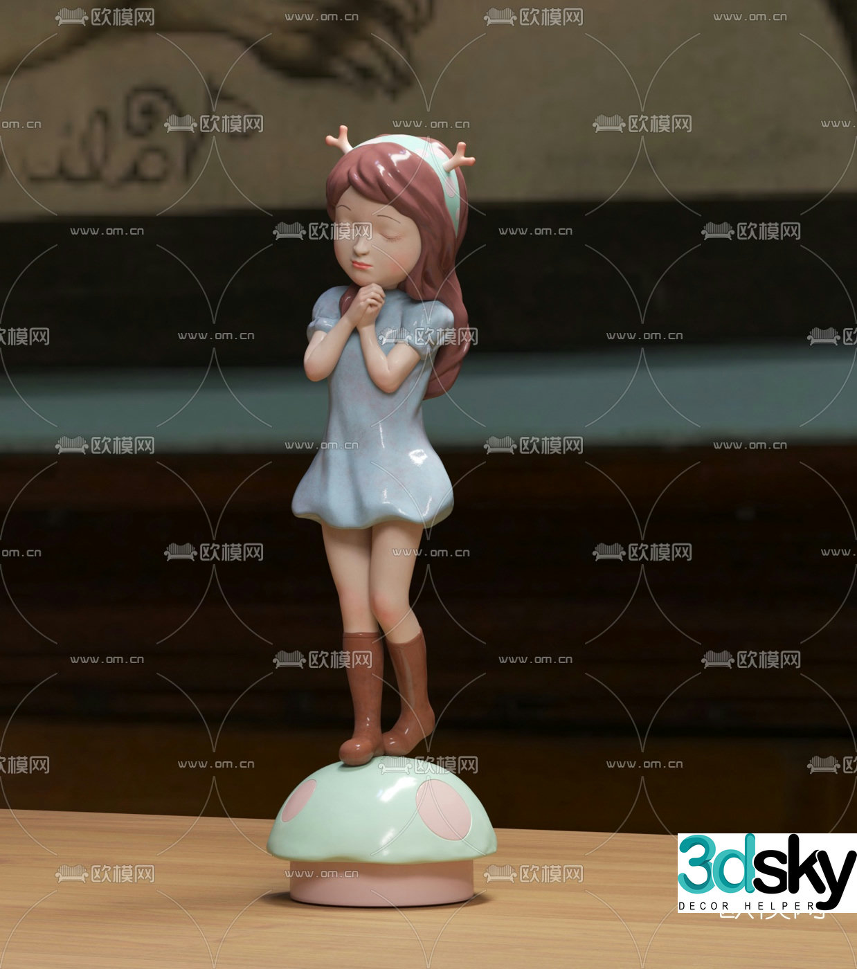 Junjia Design Modern Innocence Praying Girl Ornament 3D Model