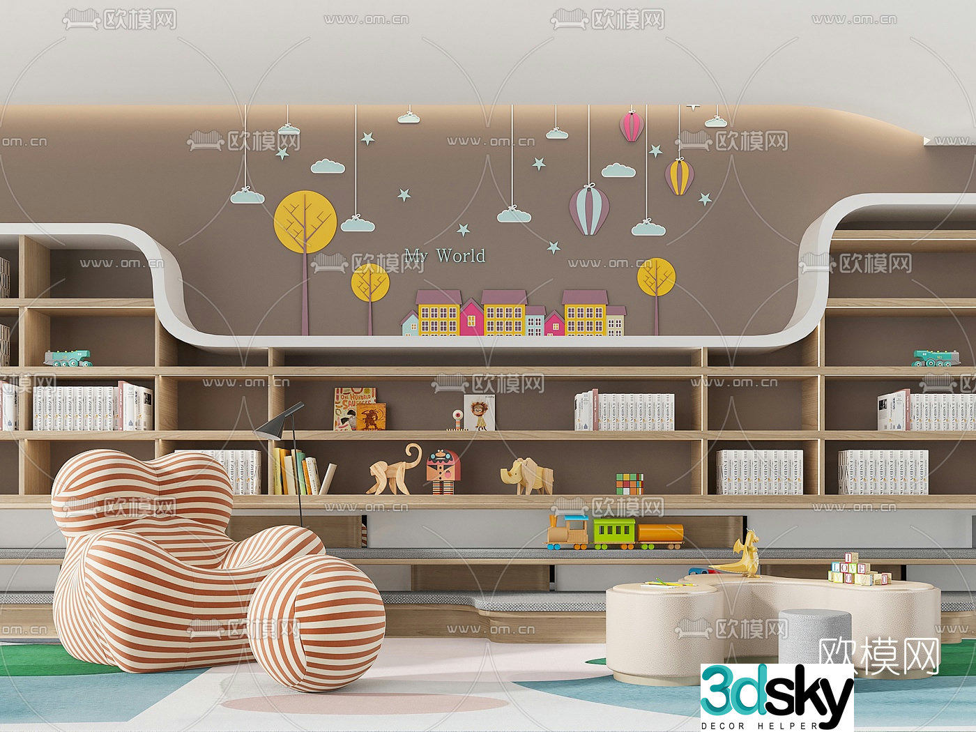 Modern children’s sofa bookshelf 3d model