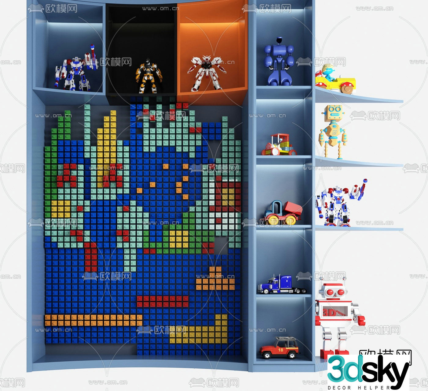 Modern toy building block wall 3d model