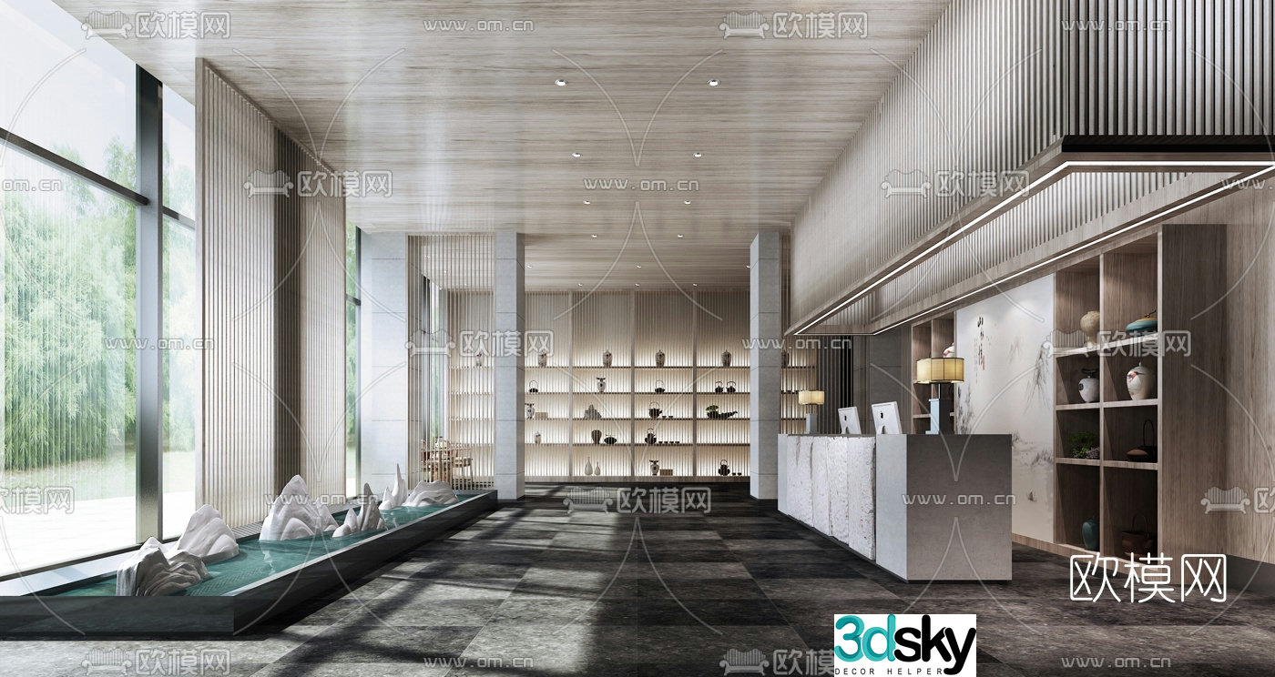 New Chinese style B&B hotel lobby 3D model