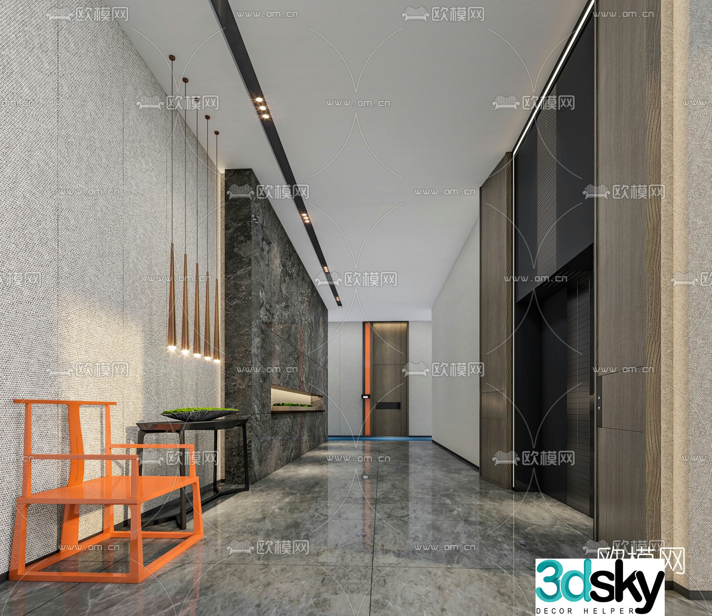 Modern club elevator hall corridor 3d model