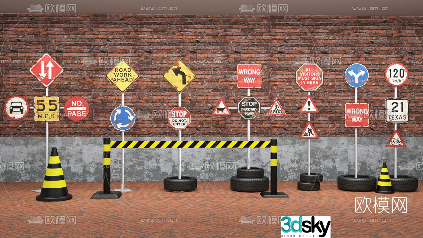 Industrial style retro traffic sign 3D model