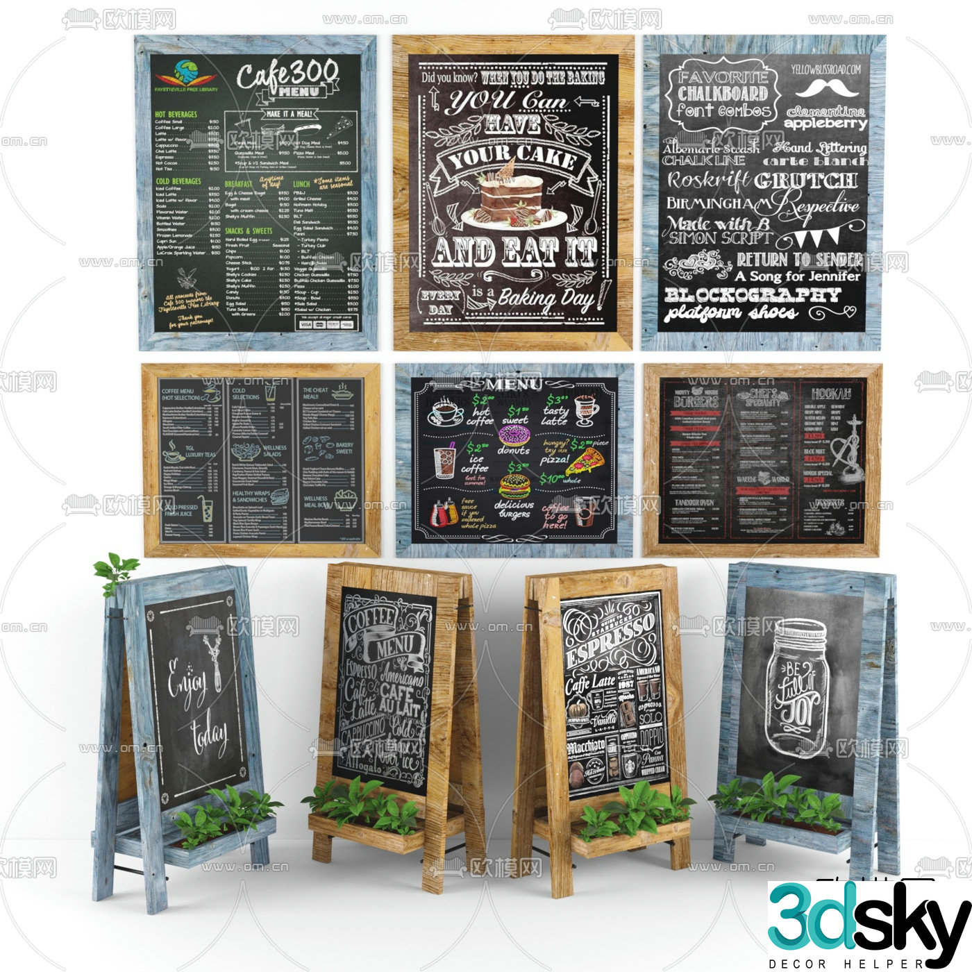 Modern coffee shop menu blackboard notice board 3d model