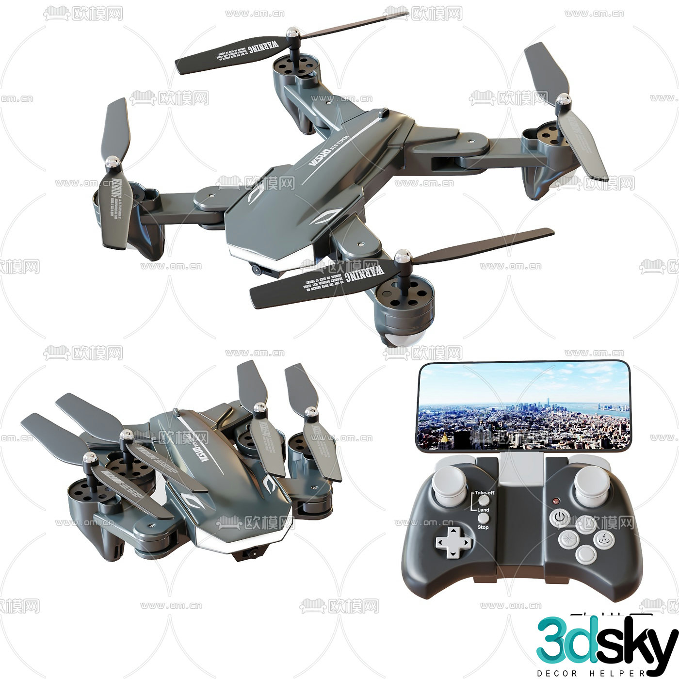 Modern aerial photography drone 3d model