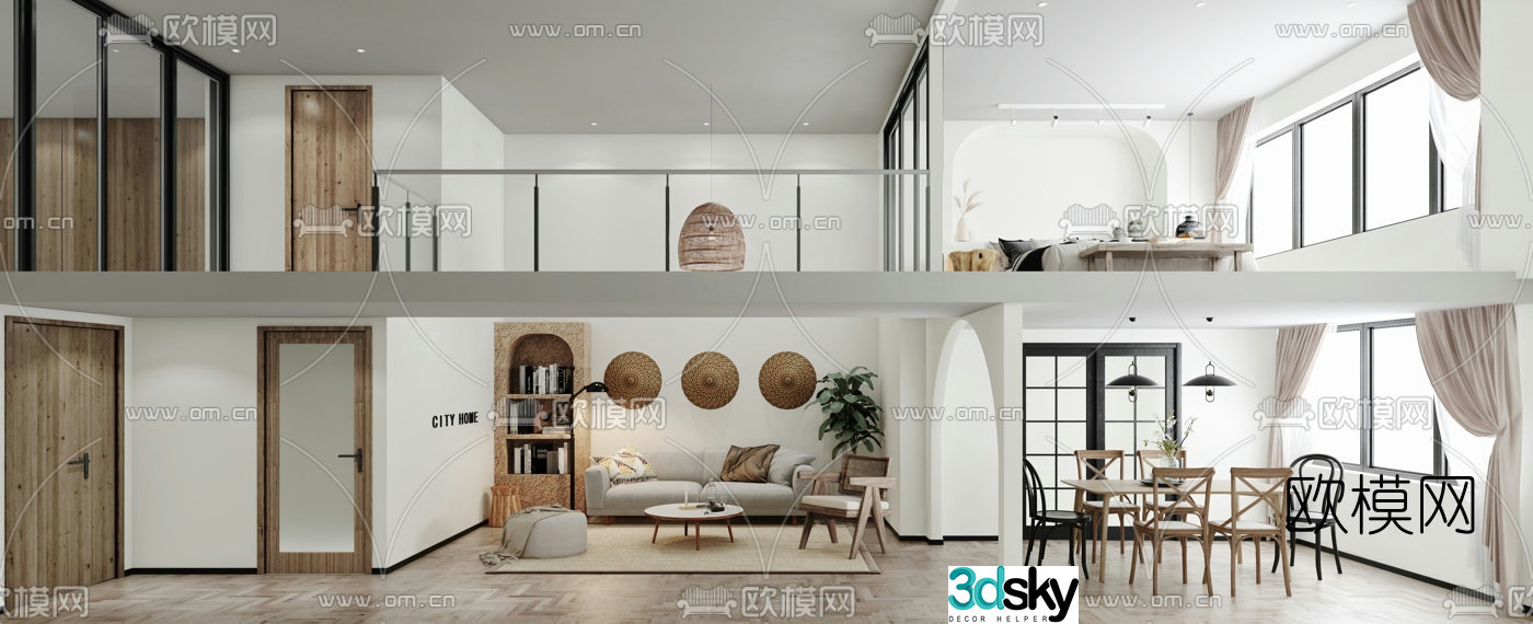 Nordic duplex wabi-sabi guest room 3d model