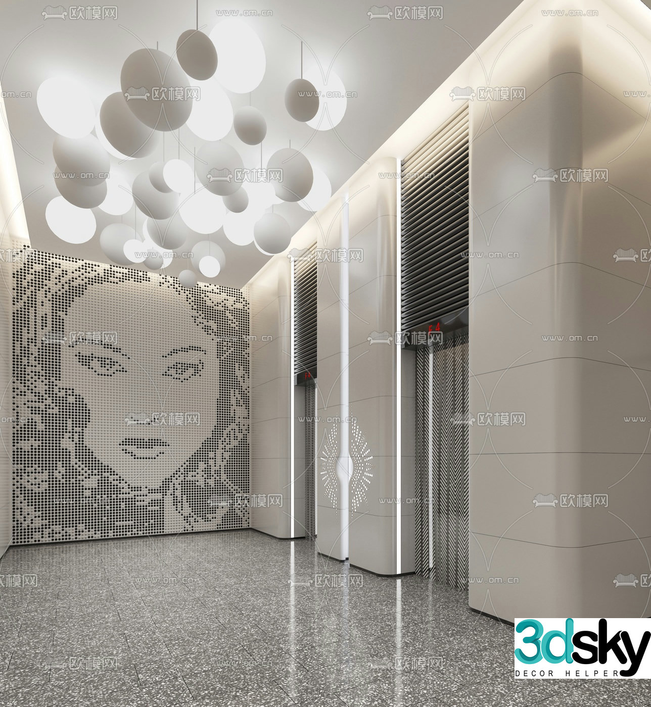 Modern hotel elevator hall 3d model