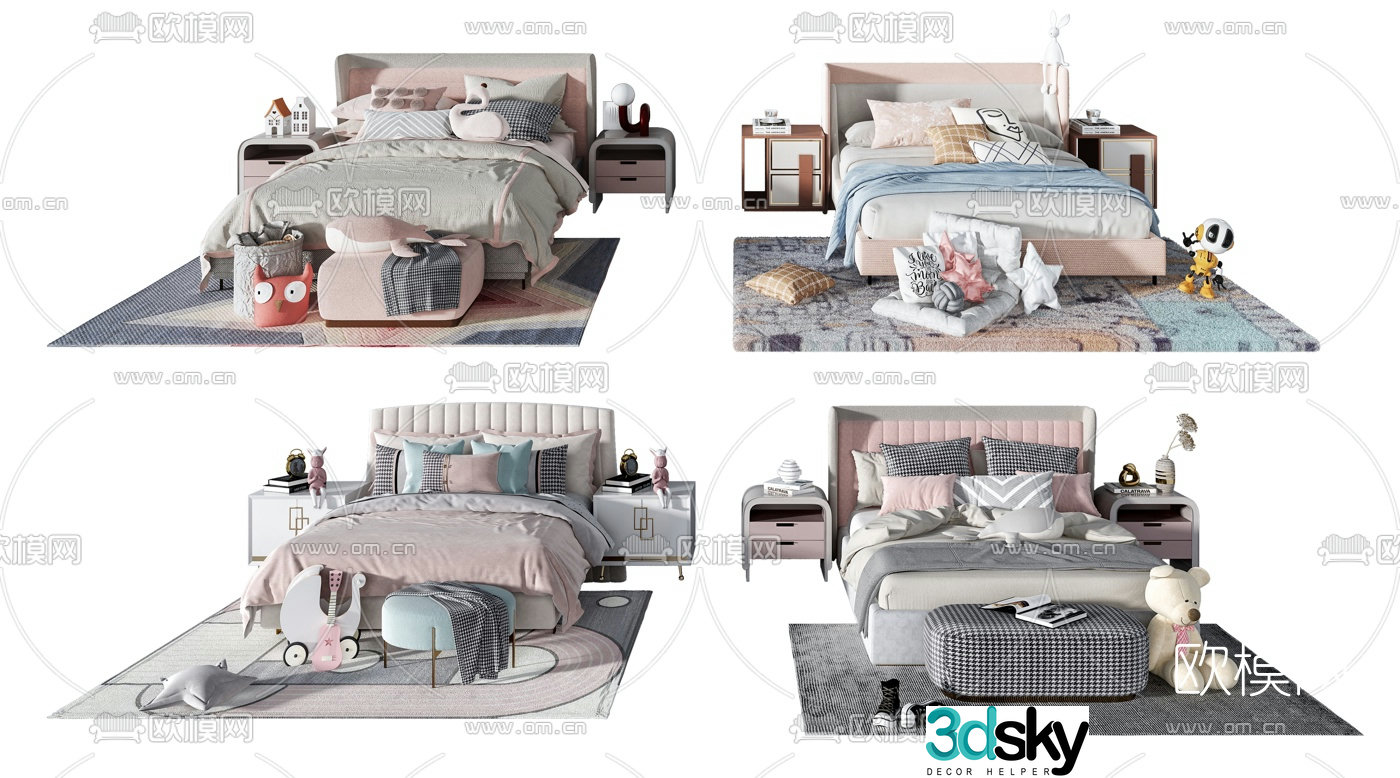 Modern fabric children’s bed 3d model