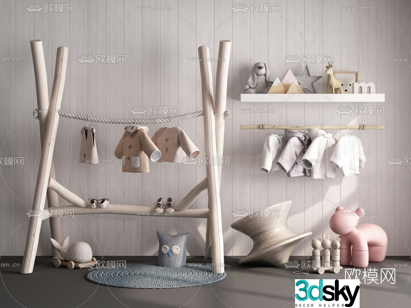 Nordic children’s decorative rack clothes hanger 3d model