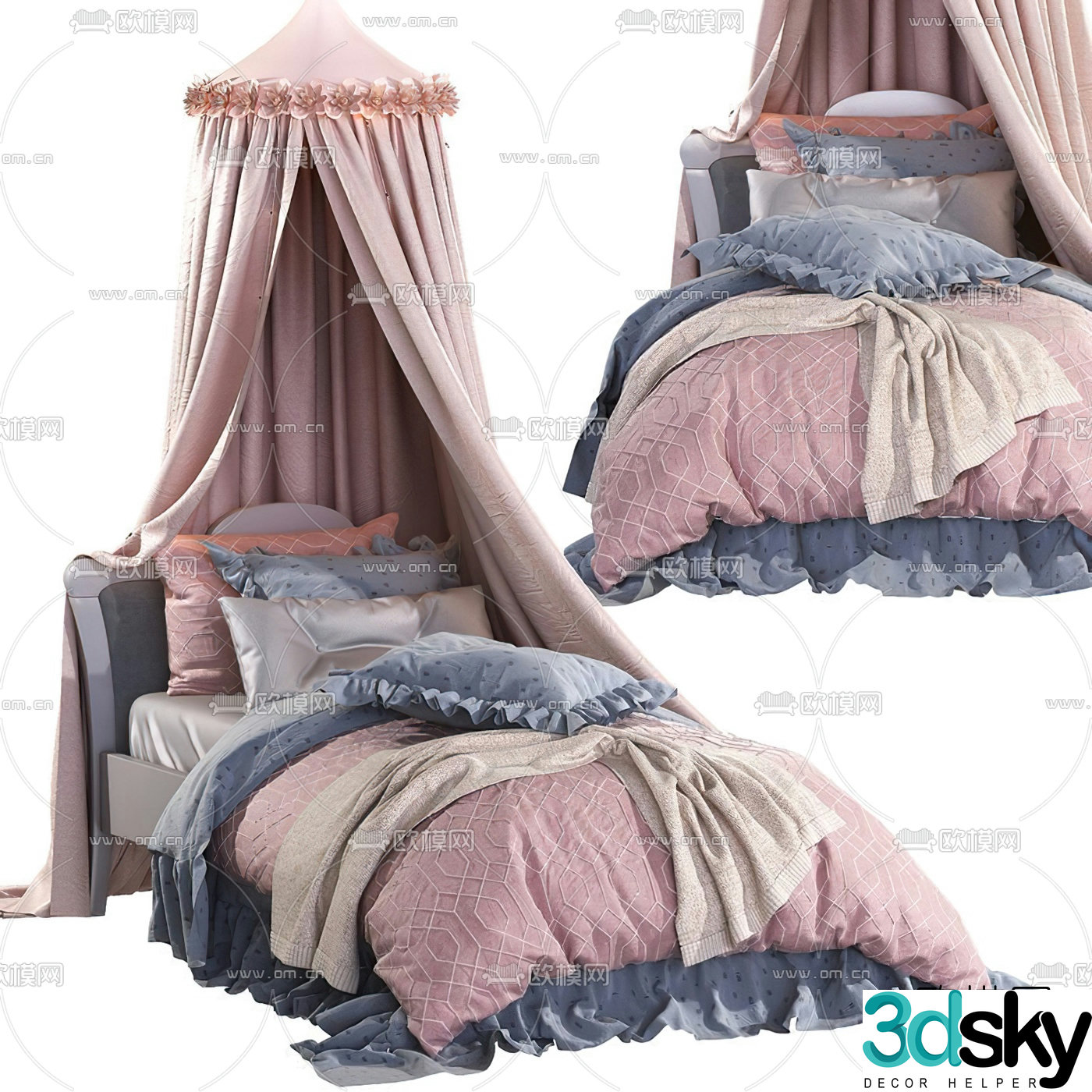 American fabric princess bed 3d model
