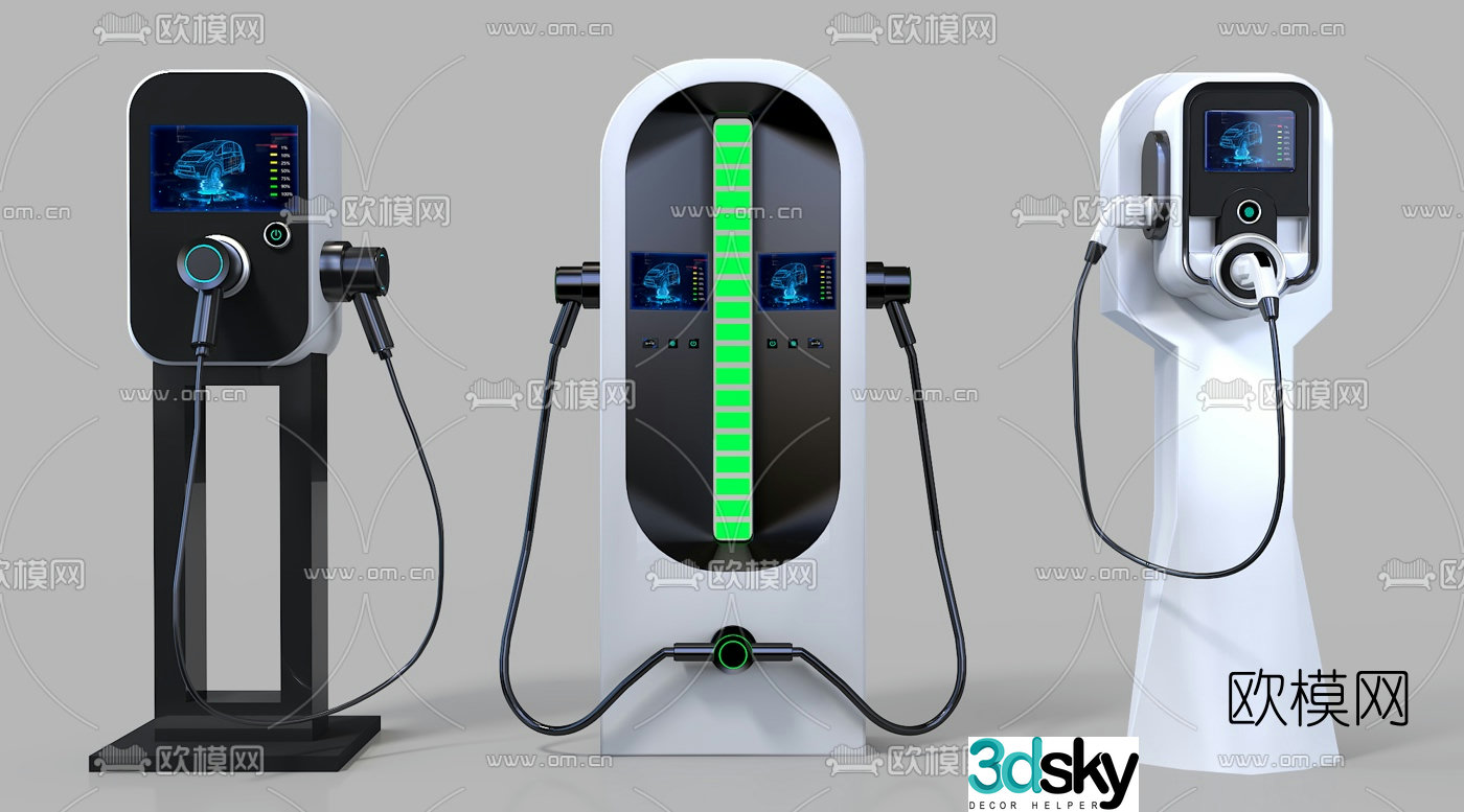 Modern new energy electric vehicle charging pile 3D model