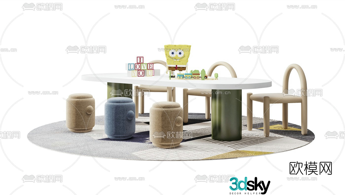 Modern children’s table and chair 3d model
