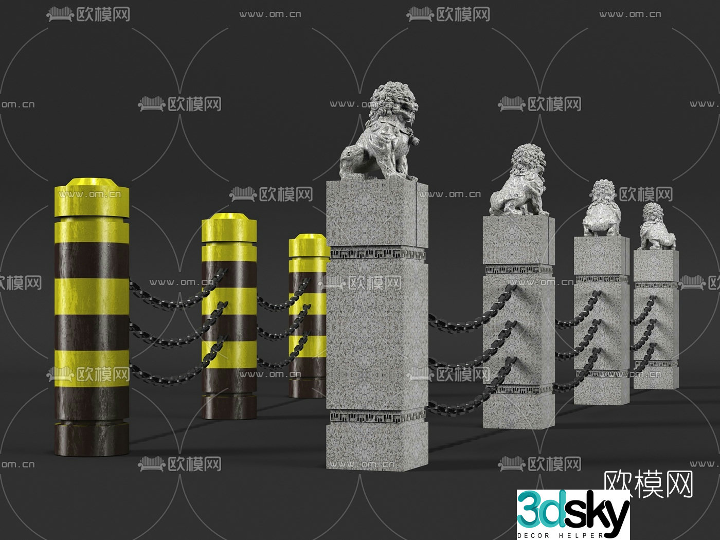 Modern stone lion barricade 3d model