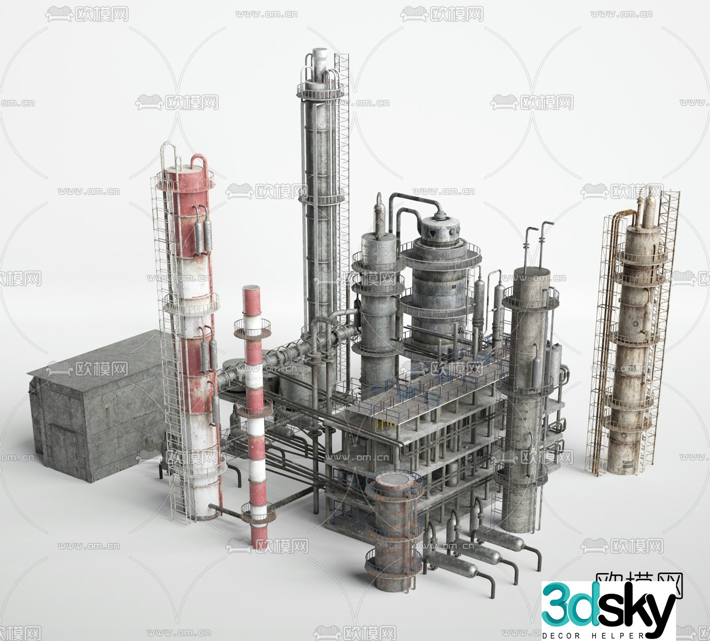Modern factory cement plant piping equipment 3d model