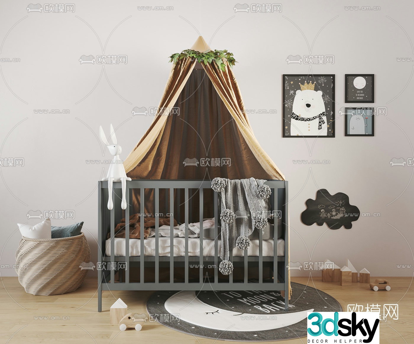 Modern children’s bed crib 3d model