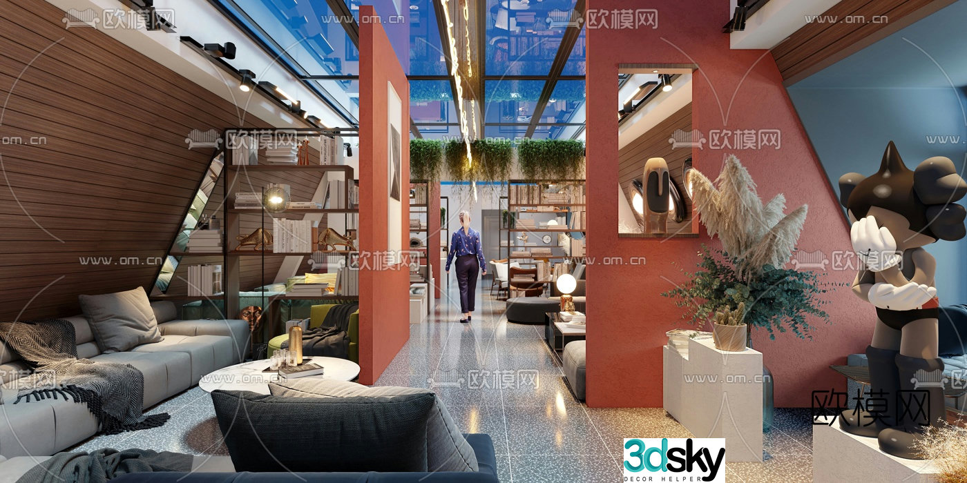 Modern boutique hotel lobby bar 3d model