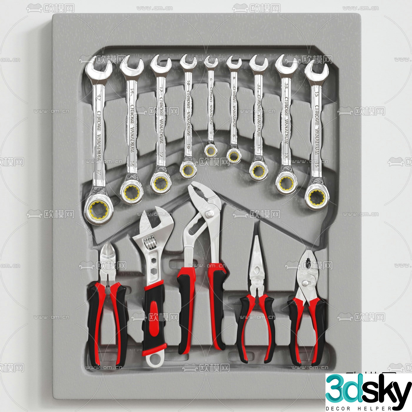 Industrial style multi-model pliers wrench 3D model